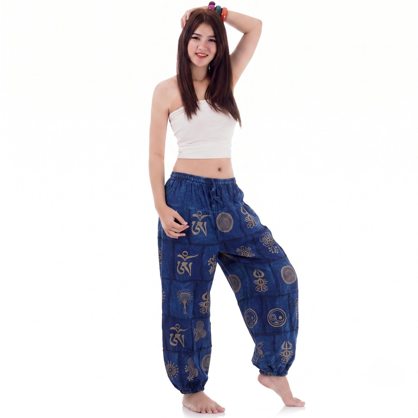Stonewashed Women’s Tribal Harmony Harem Pants Blue