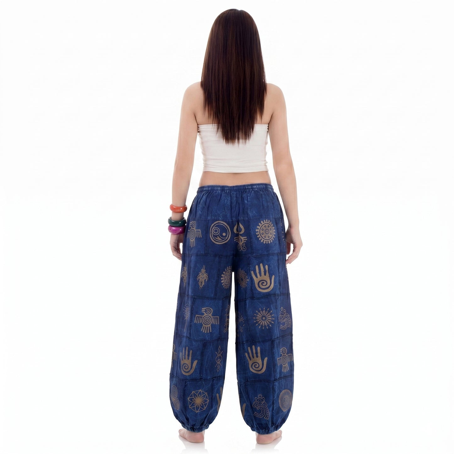 Stonewashed Women’s Tribal Harmony Harem Pants Blue