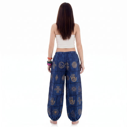 Stonewashed Women’s Tribal Harmony Harem Pants Blue