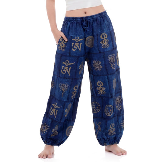 Stonewashed Women’s Tribal Harmony Harem Pants Blue