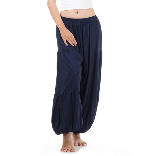 Close-up of a blue women Thai harem yoga pants