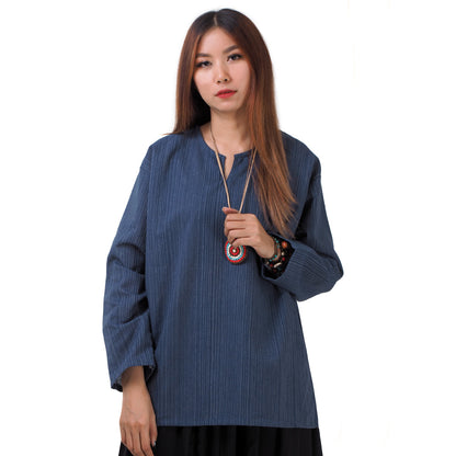 Thai Fisherman Damen Hemd Blau mit Nadelstreifen