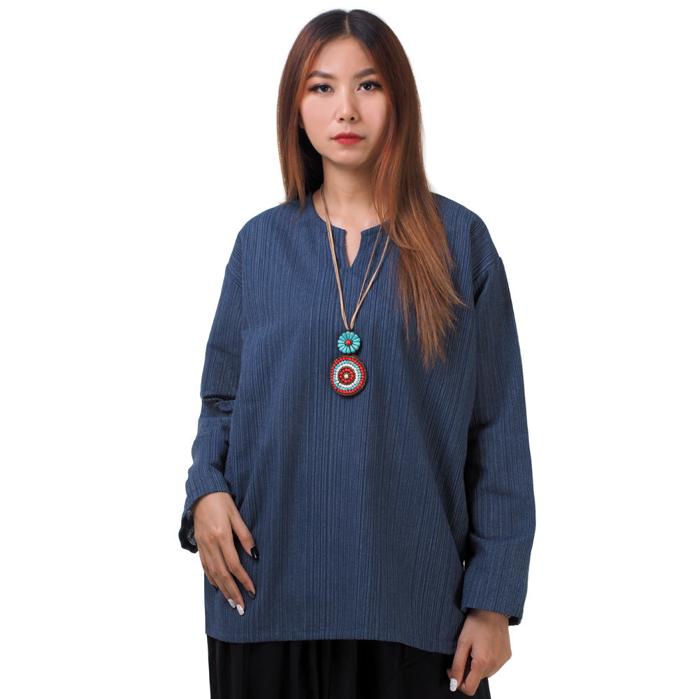 Thai Fisherman Damen Hemd Blau mit Nadelstreifen