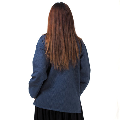 Thai Fisherman Damen Hemd Blau mit Nadelstreifen