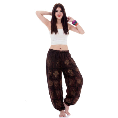 Women’s Brown Stonewashed Tribal Harmony Harem Pants