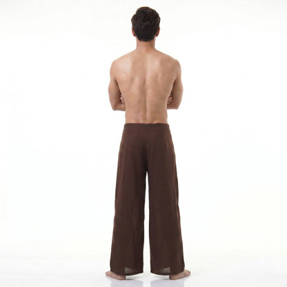 Back view of the sienna brown Men's Thai wrap pants, combining comfort with an ethnic look.