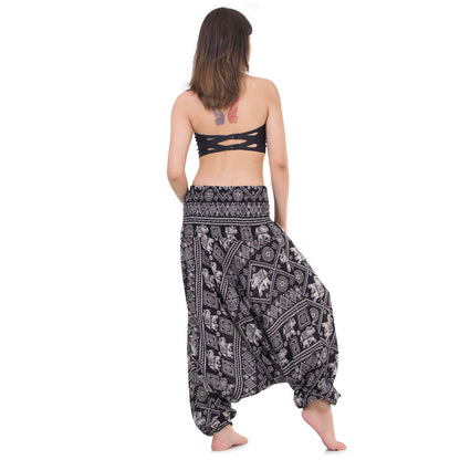 Back view of black Thai Elephant pants, versatile unisex fit S-L.