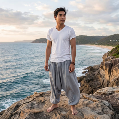 Elephant Gray Men's Drop Crotch Harem Pants