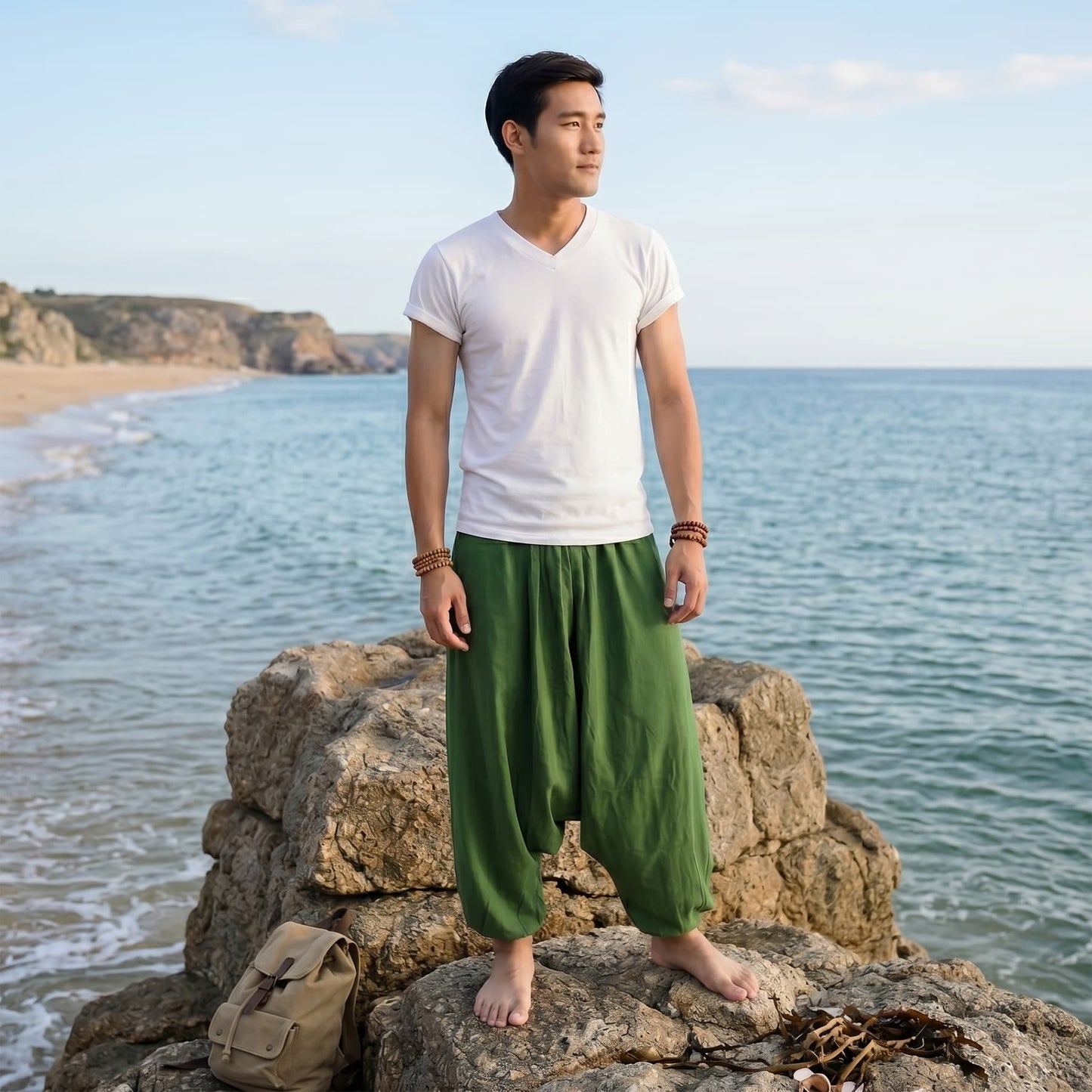 Forest Green Men's Drop Crotch Harem Pants