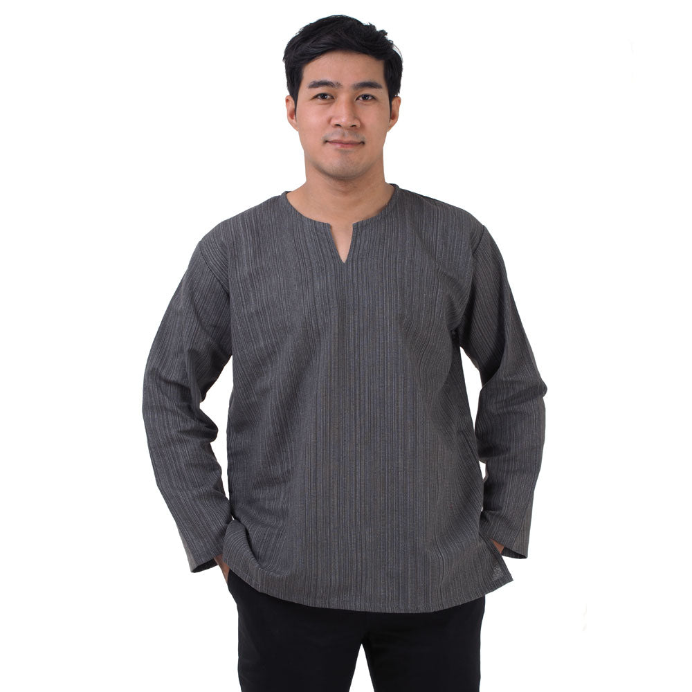 Herren Thai Fisherman Hemd Grau mit Nadelstreifen