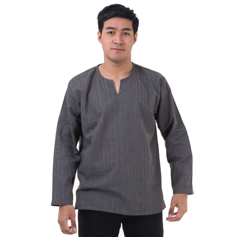 Herren Thai Fisherman Hemd Grau mit Nadelstreifen