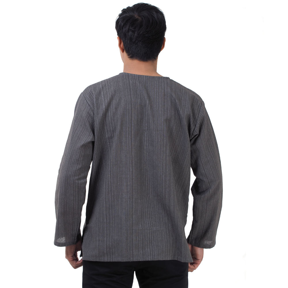 Herren Thai Fisherman Hemd Grau mit Nadelstreifen