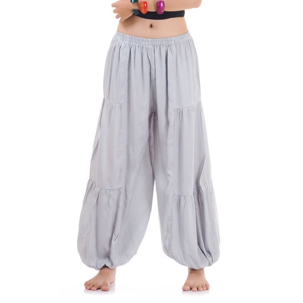 Close-up of a gray women Thai harem yoga pants