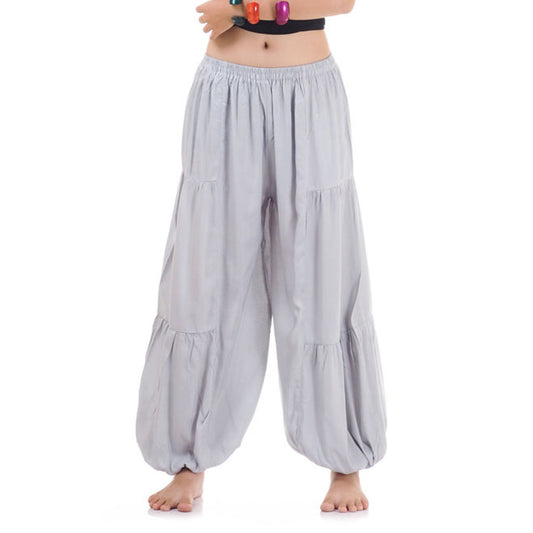 Close-up of a gray women Thai harem yoga pants