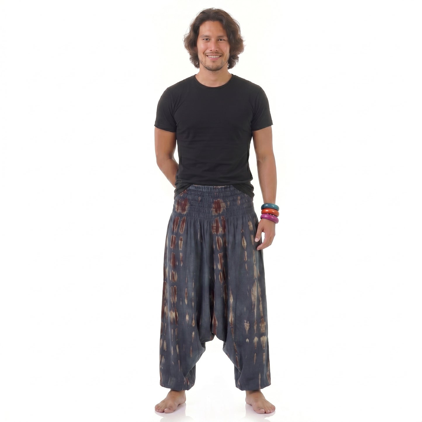Misty Gray Herren Batik Drop Crotch Haremshose