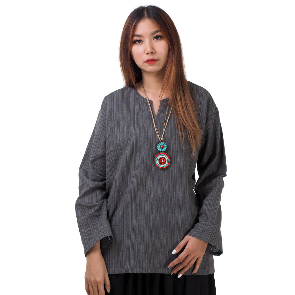 Thai Fisherman Damen Hemd Grau mit Nadelstreifen