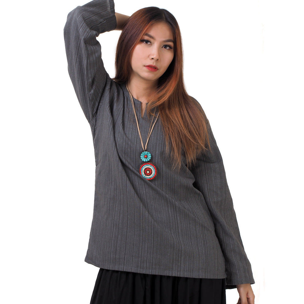 Thai Fisherman Damen Hemd Grau mit Nadelstreifen