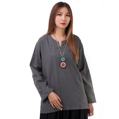 Thai Fisherman Damen Hemd Grau mit Nadelstreifen