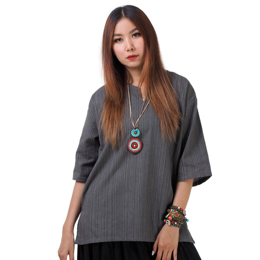 Graues Thai Fisherman Damenshirt mit Nadelstreifen