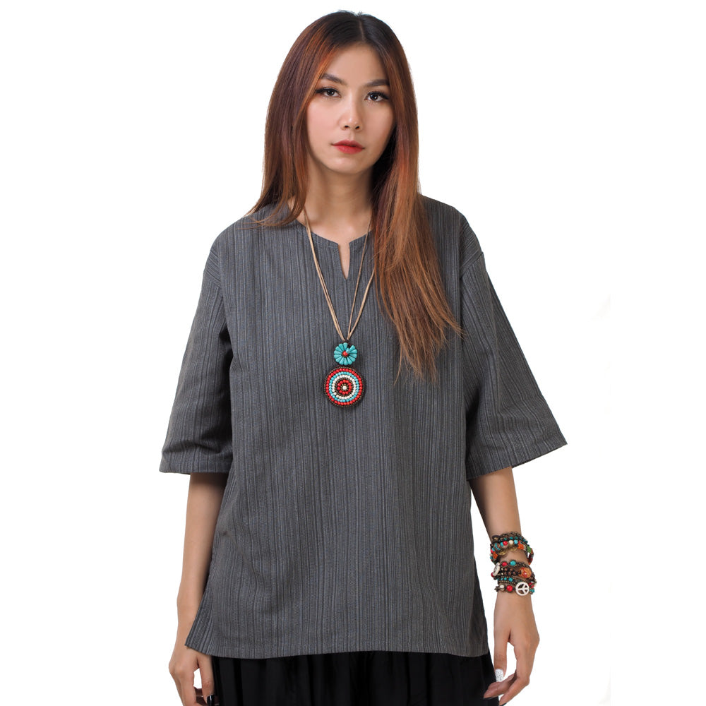 Graues Thai Fisherman Damenshirt mit Nadelstreifen