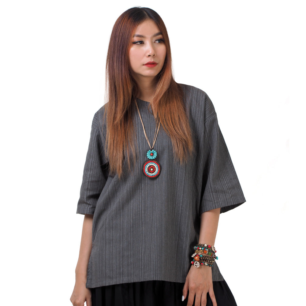 Graues Thai Fisherman Damenshirt mit Nadelstreifen