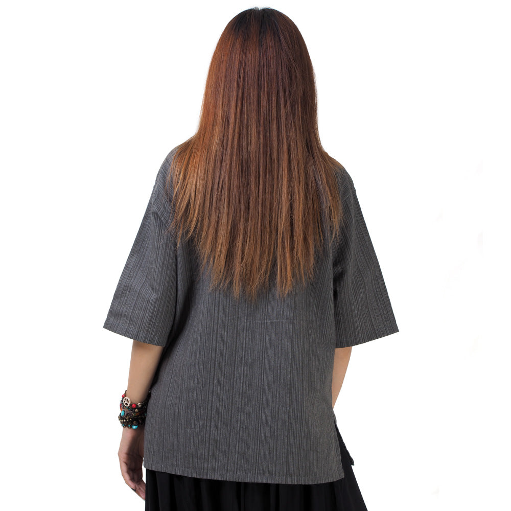Graues Thai Fisherman Damenshirt mit Nadelstreifen