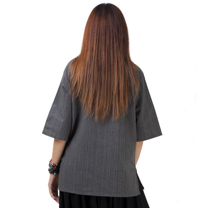 Graues Thai Fisherman Damenshirt mit Nadelstreifen