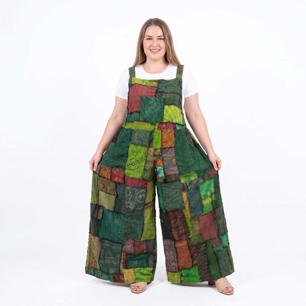 Forest Green Plus Size Patchwork Jumpsuit Overall