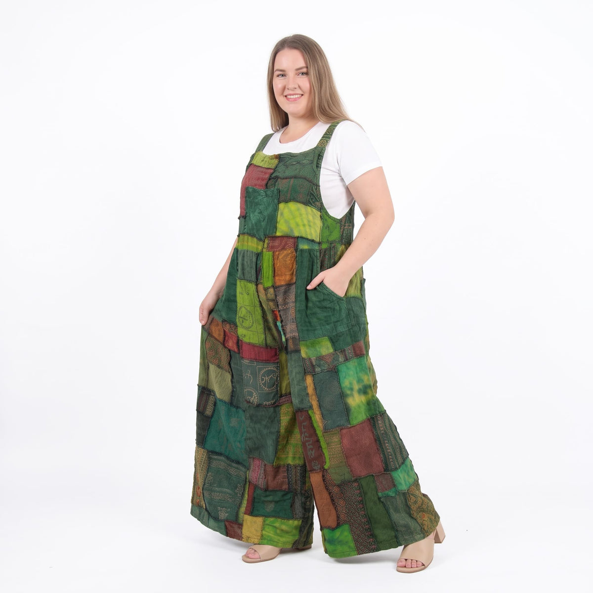 Forest Green Plus Size Patchwork Jumpsuit Overall