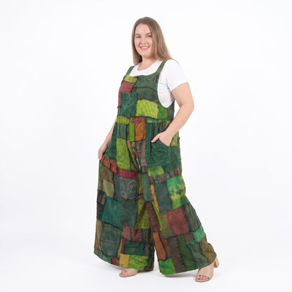 Forest Green Plus Size Patchwork Jumpsuit Overall