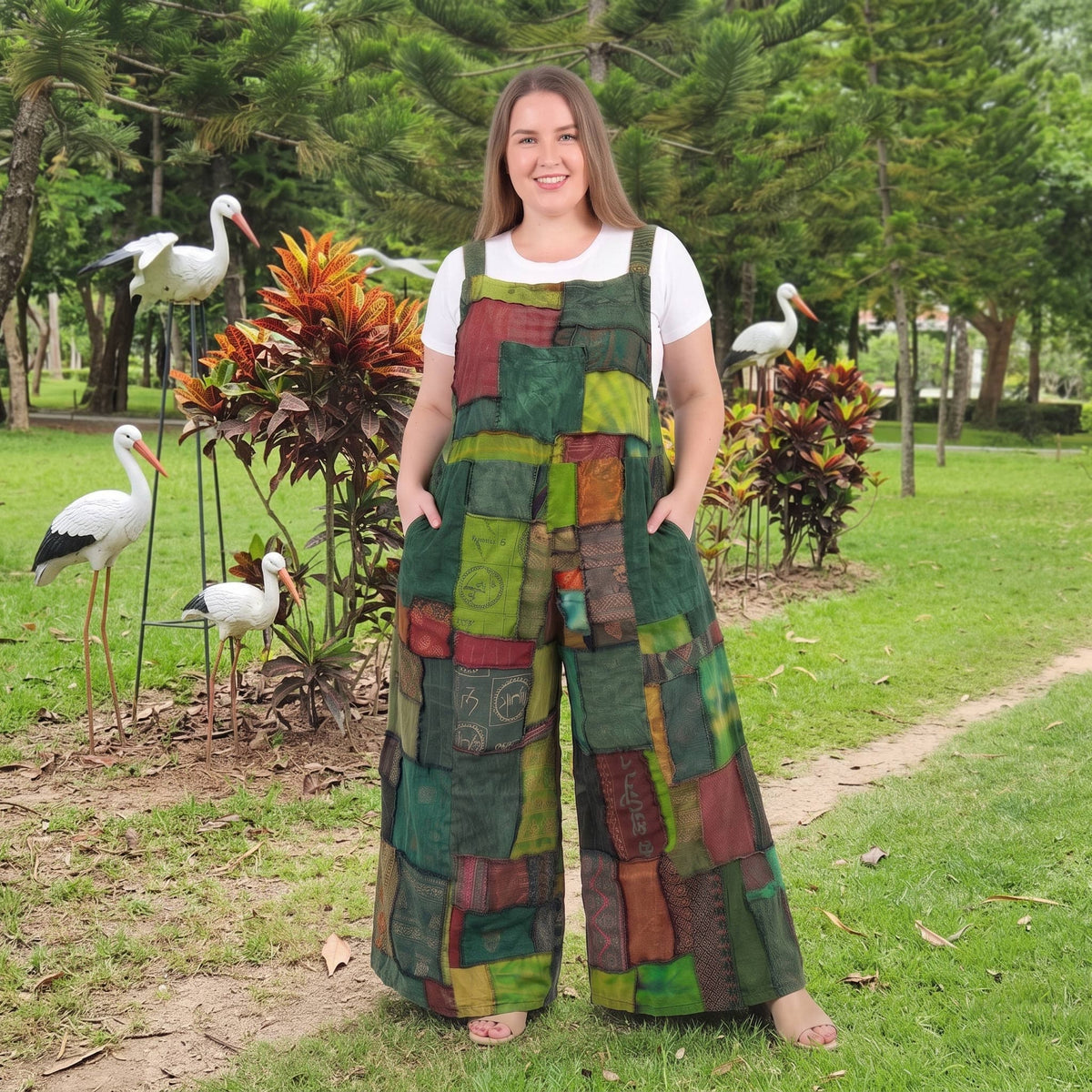 Forest Green Plus Size Patchwork Jumpsuit Overall
