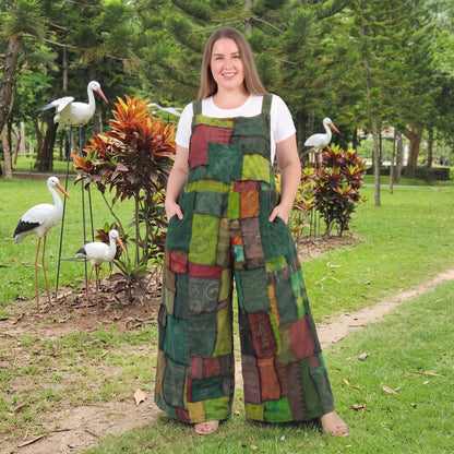 Forest Green Plus Size Patchwork Jumpsuit Overall