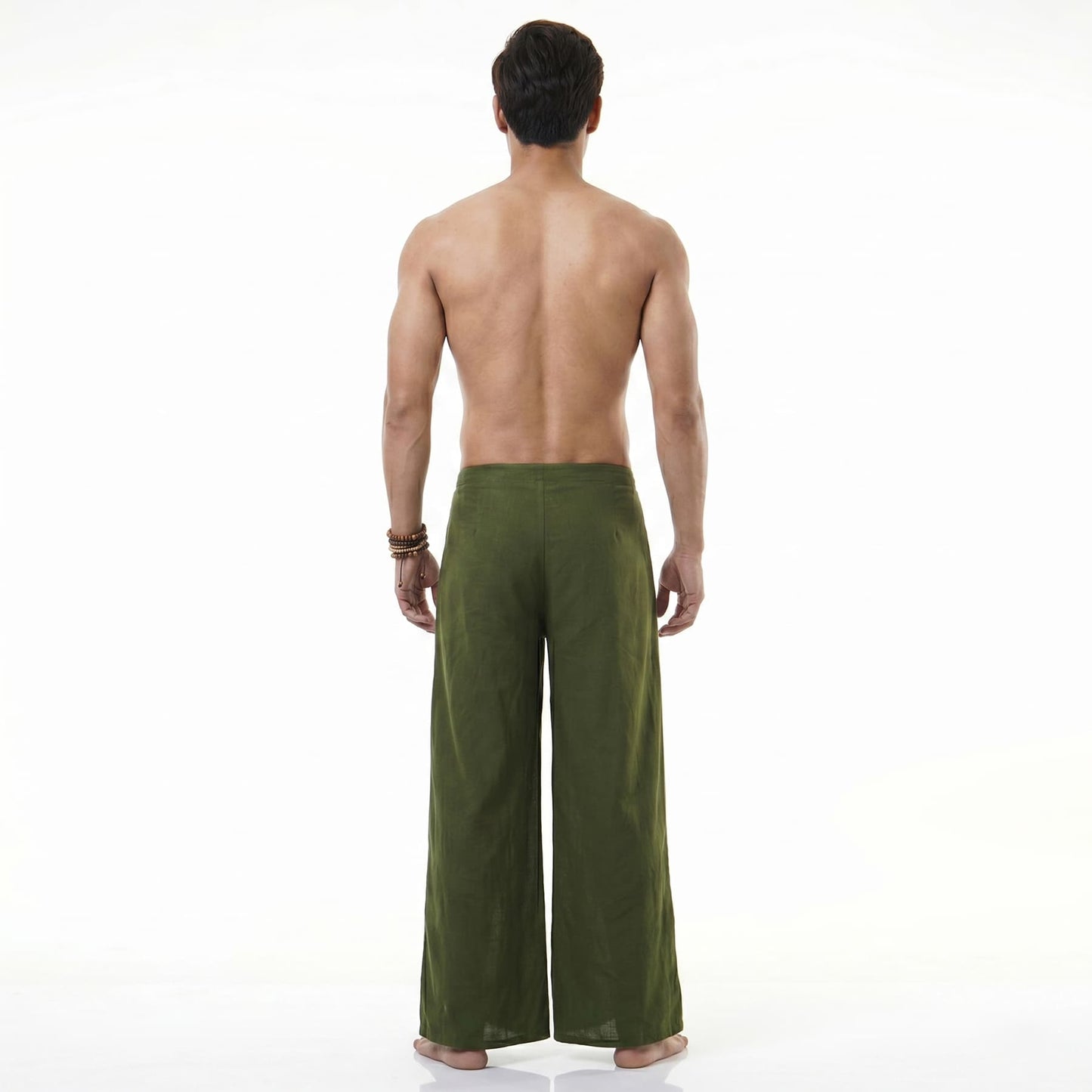 Back view of the emerald green Fisherman pants for men, offering maximum breathability.