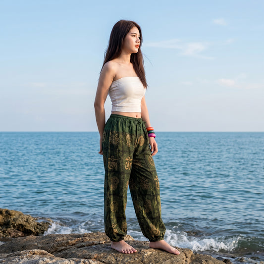 Green Stonewashed Women’s Tribal Harmony Harem Pants