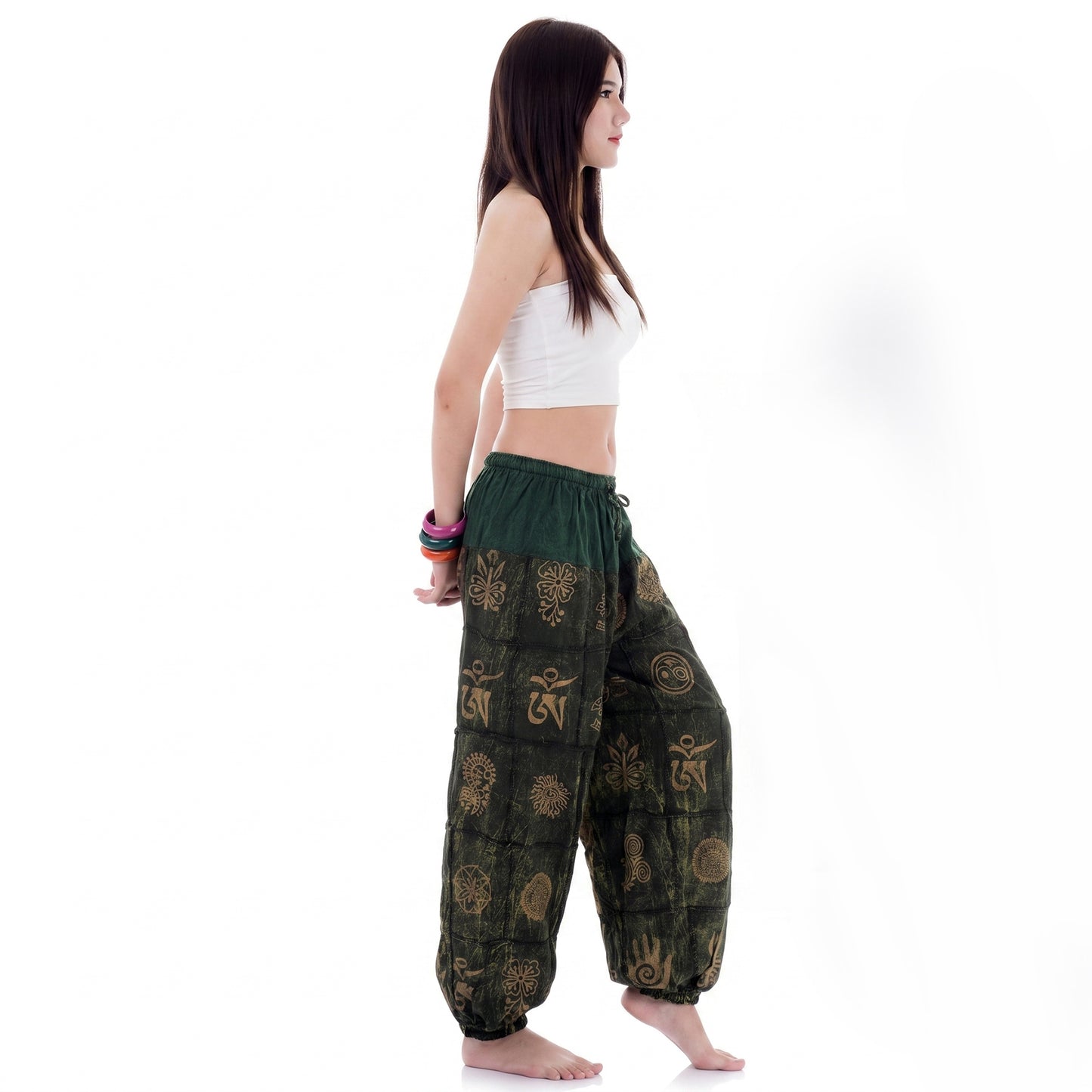 Stonewashed Zen Lotus Damen Haremhose Grün
