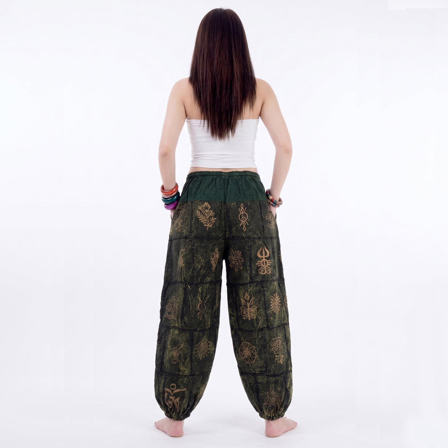 Stonewashed Zen Lotus Damen Haremhose Grün