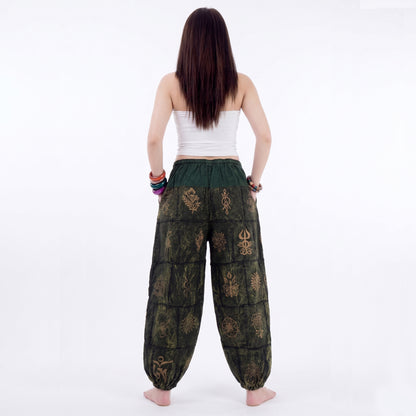 Stonewashed Zen Lotus Damen Haremhose Grün