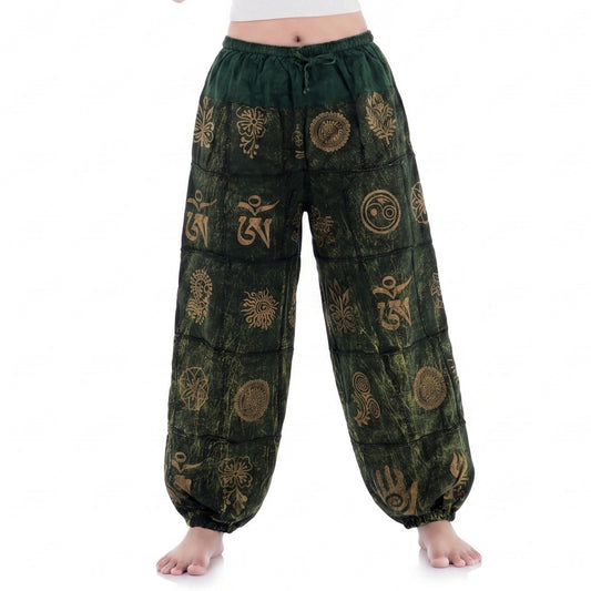 Green Stonewashed Women’s Tribal Harmony Harem Pants
