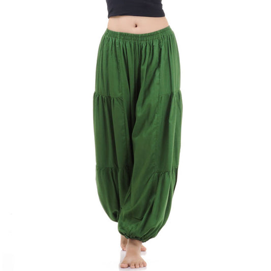 Close-up of a green women Thai harem yoga pants