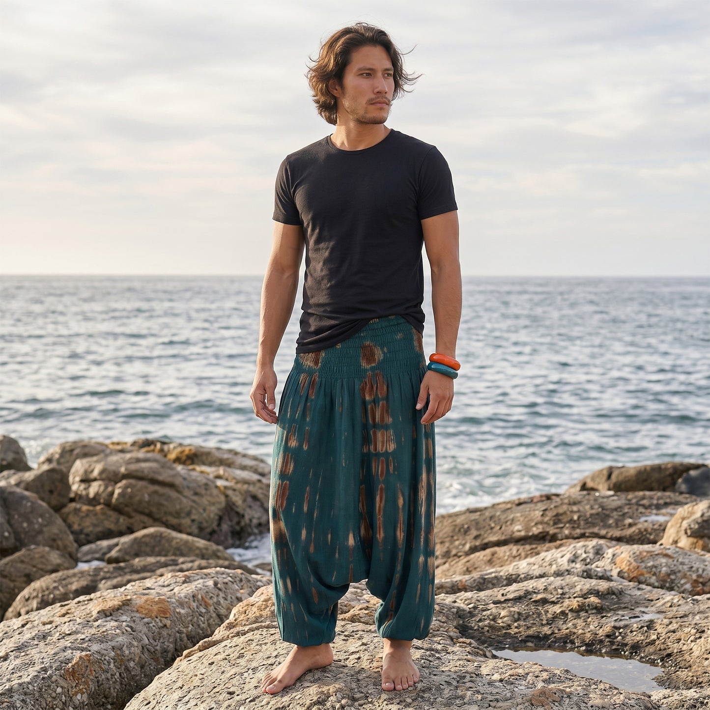 Herren Batik Drop Crotch Haremshose Tropical Adventure