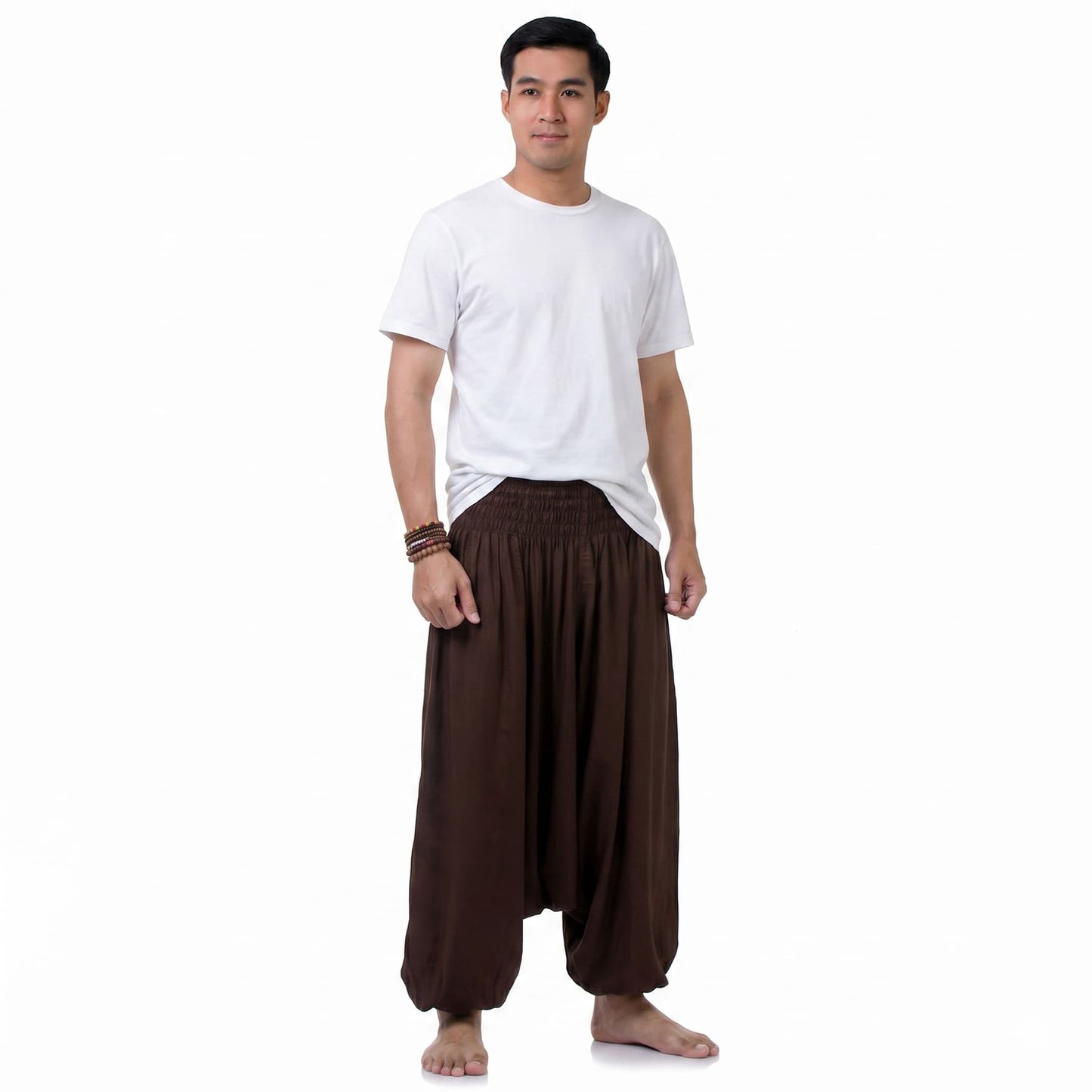 Mahogany Brown Men's Drop Crotch Harem Pants