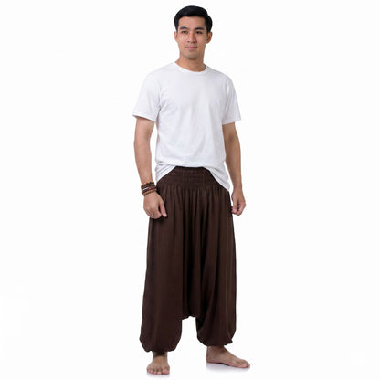 Mahogany Brown Men's Drop Crotch Harem Pants