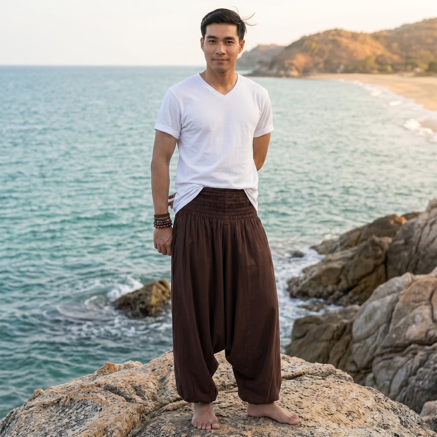 Mahogany Brown Men's Drop Crotch Harem Pants