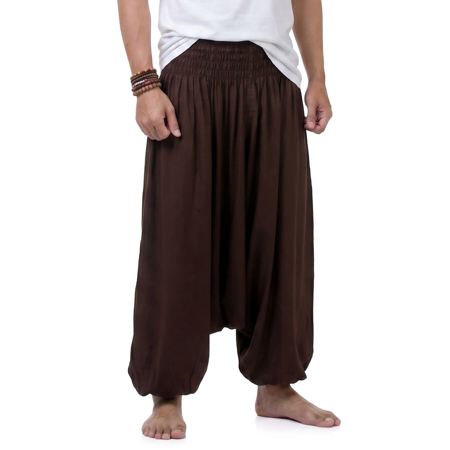 Mahogany Brown Men's Drop Crotch Harem Pants