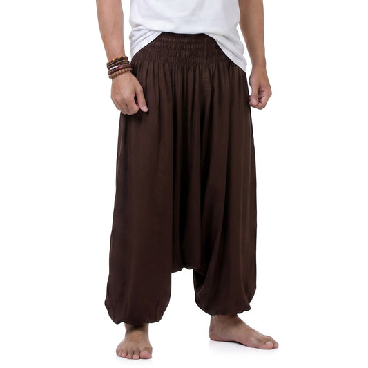 Mahogany Brown Men's Drop Crotch Harem Pants