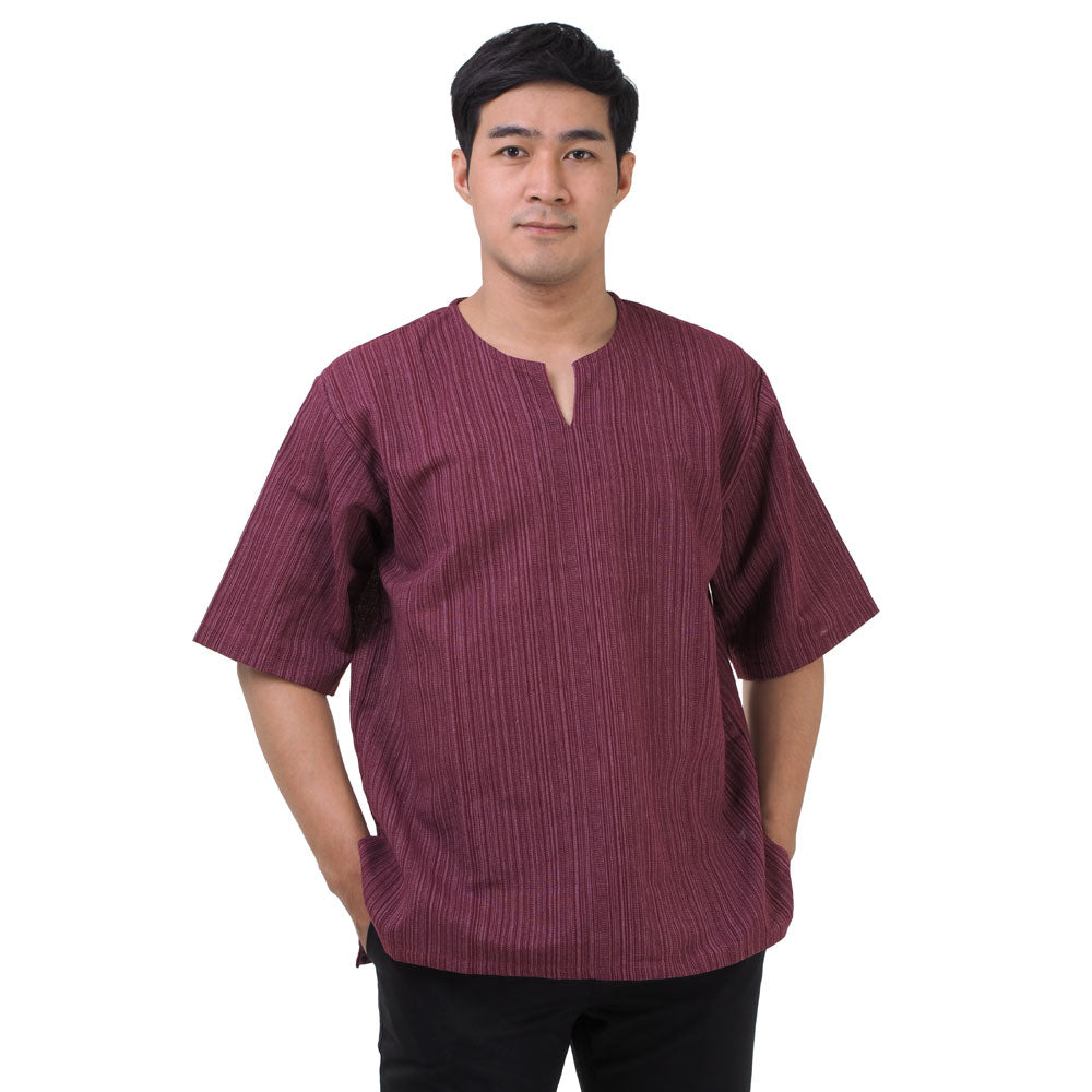 Thai Fisherman Herren Shirt mit Nadelstreifen in Weinrot