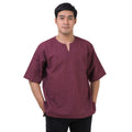 Men’s Short-Sleeve Pinstripe Thai Fisherman Shirt Maroon