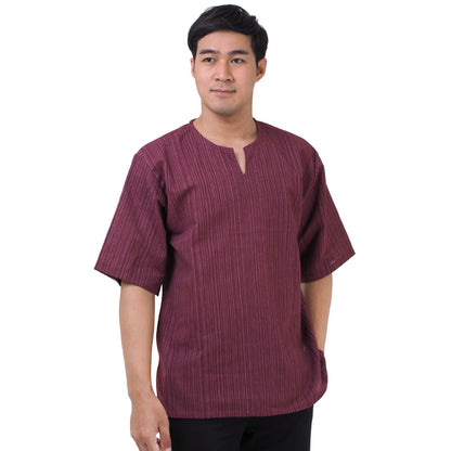 Thai Fisherman Herren Shirt mit Nadelstreifen in Weinrot