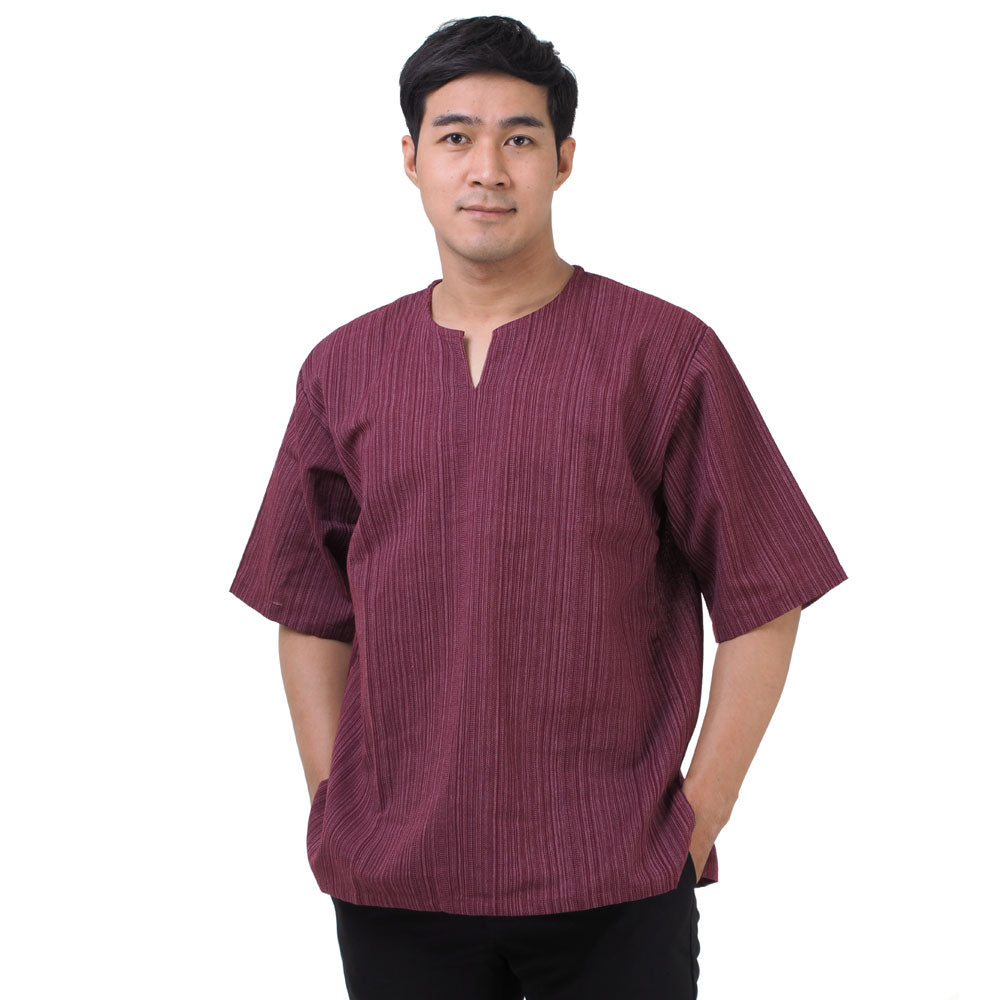 Thai Fisherman Herren Shirt mit Nadelstreifen in Weinrot