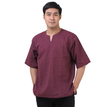 Thai Fisherman Herren Shirt mit Nadelstreifen in Weinrot